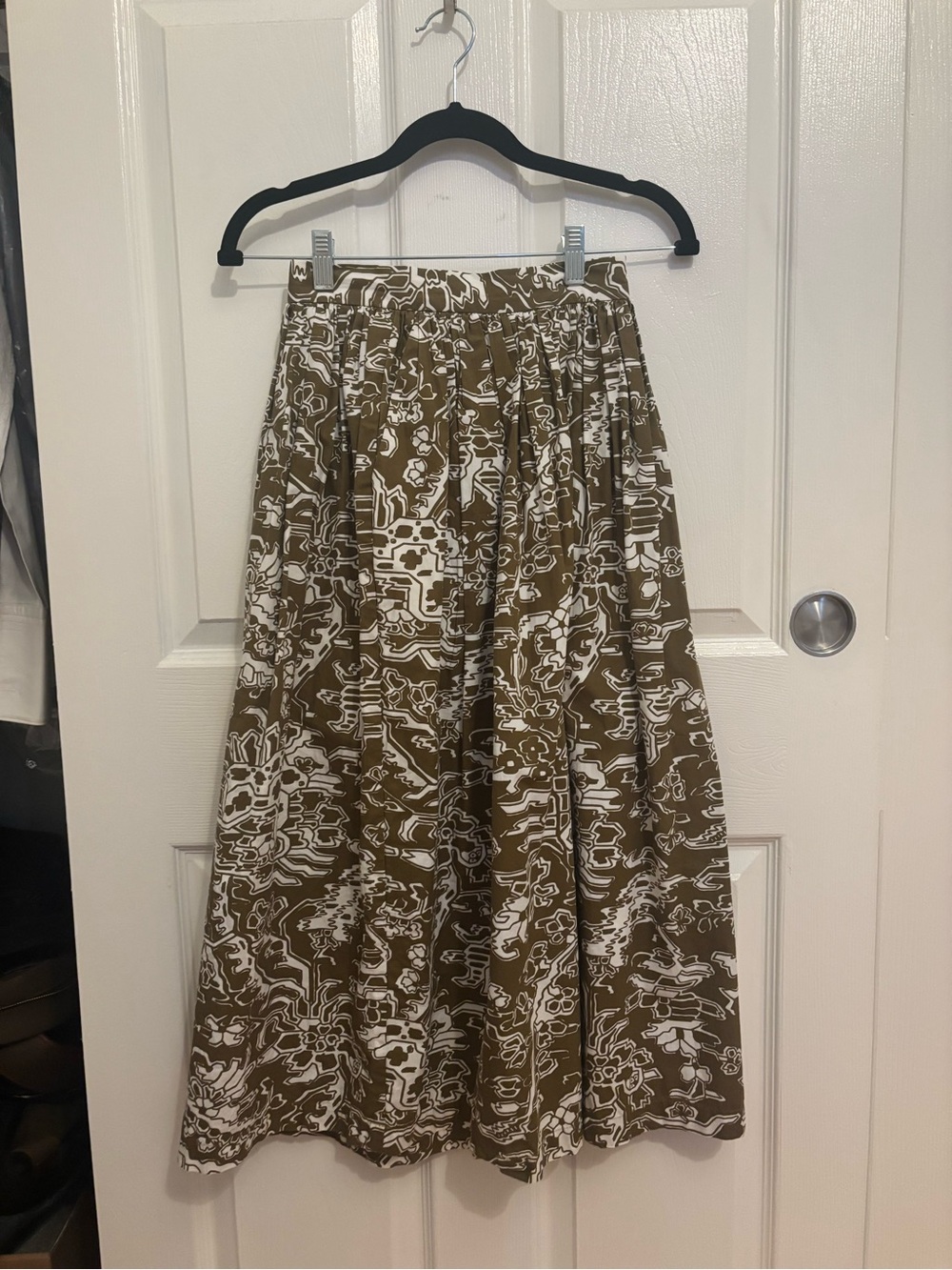 Rachel Comey Olive & White Printed Midi Skirt
